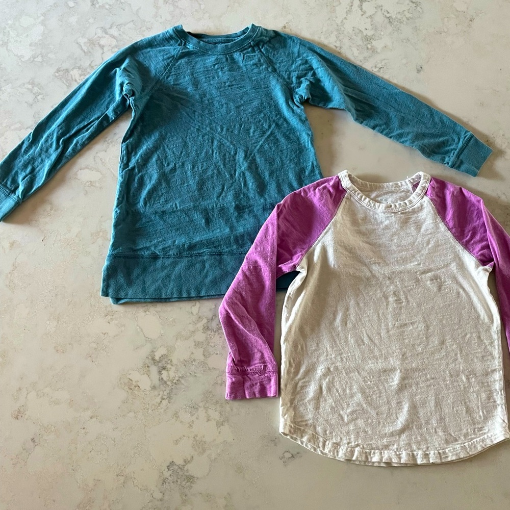 Bundle of long-sleeved tees: purple baseball, blue tunic